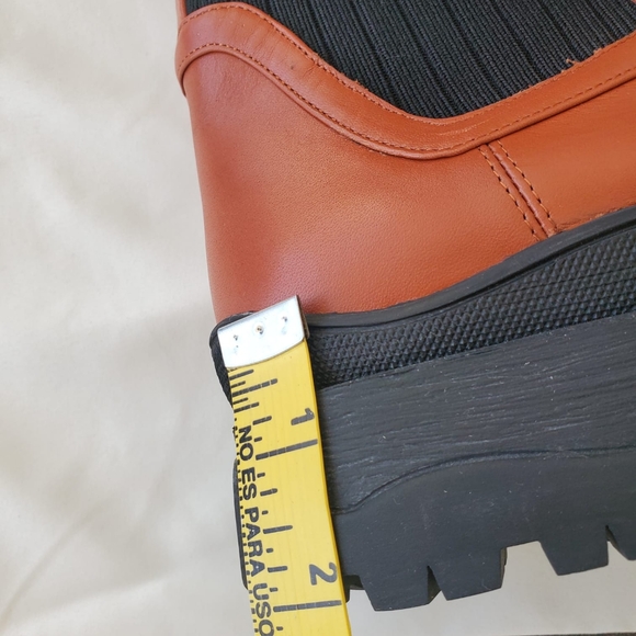 new Staud Bow Lug-Sole Rib-Knit Sock Ankle Leather Boots - Picture 12 of 13